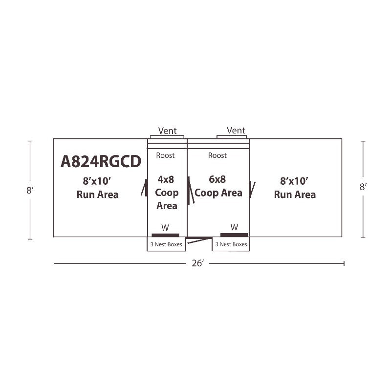 Multibreed Reverse Gable Coop A824RGCD | Hen House Collection dimensions and layout