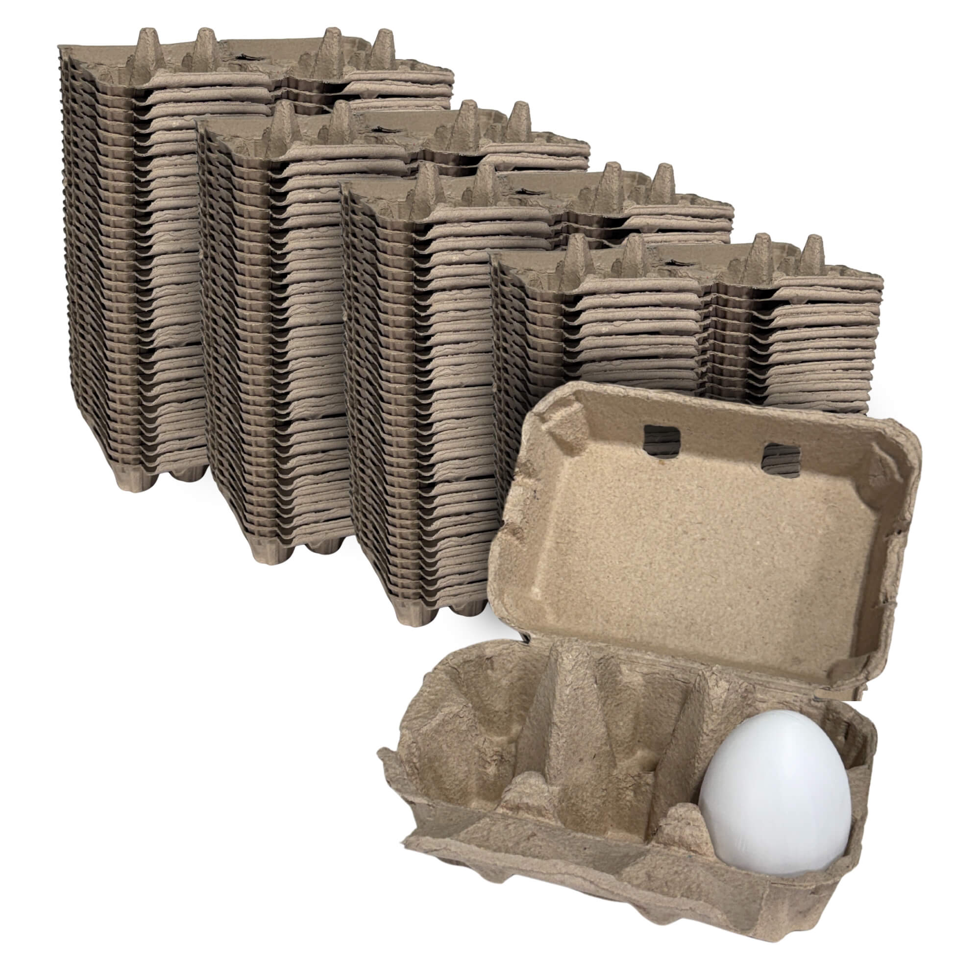 Natural-colored chicken egg cartons with flat, customizable tops