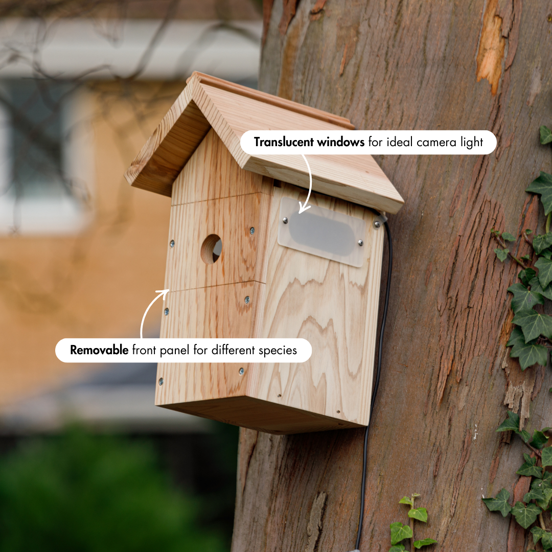 Nestera bird house with removable front panel and camera system