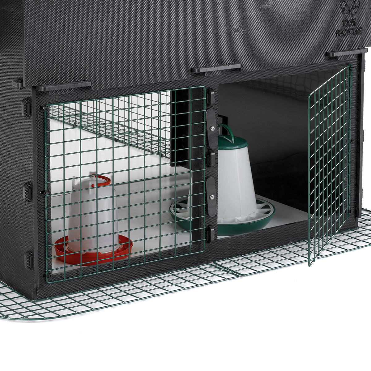 Nestera chicken coop back panel with run open door