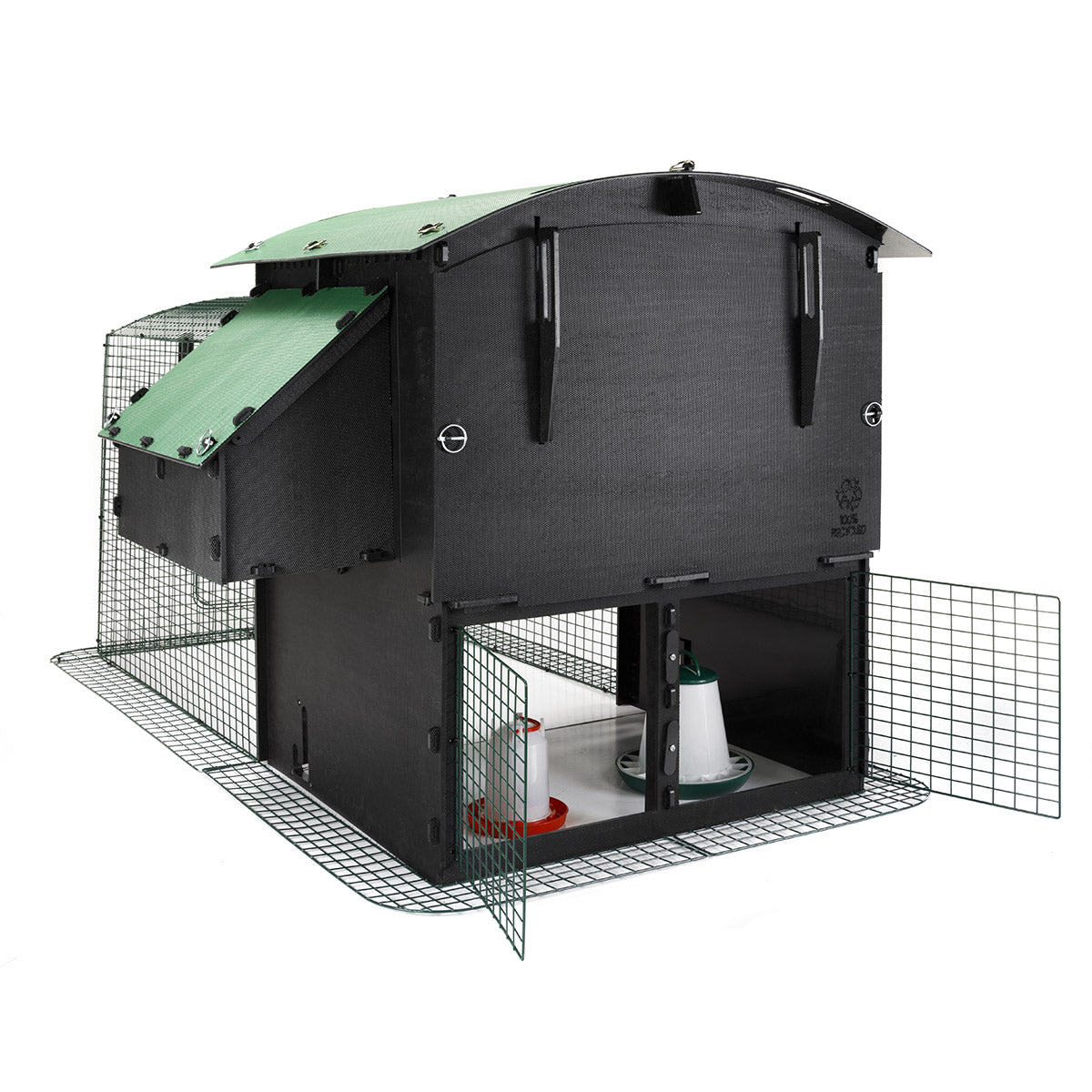 Nestera chicken coop back view run coop doors opened