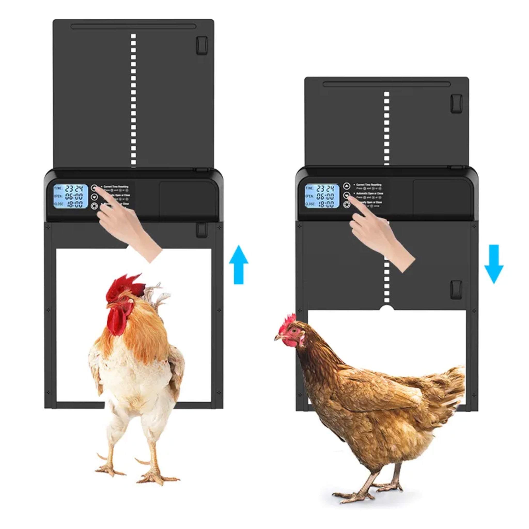 Outdoor automatic chicken door made with ABS and aluminum alloy materials.