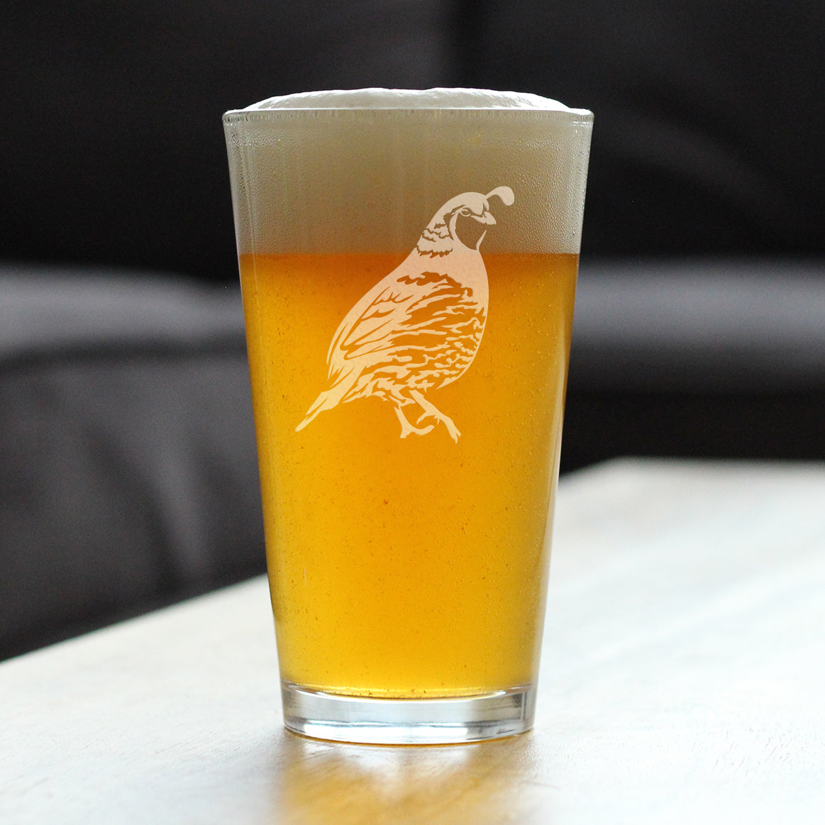 Quail Pint Glass for Beer - Fun Bird Themed Gifts and Decor for Men & Women - 16 oz Glasses