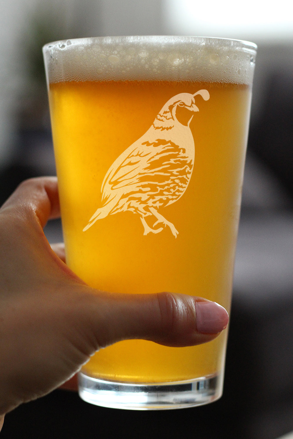 Quail Pint Glass for Beer - Fun Bird Themed Gifts and Decor for Men & Women - 16 oz Glasses