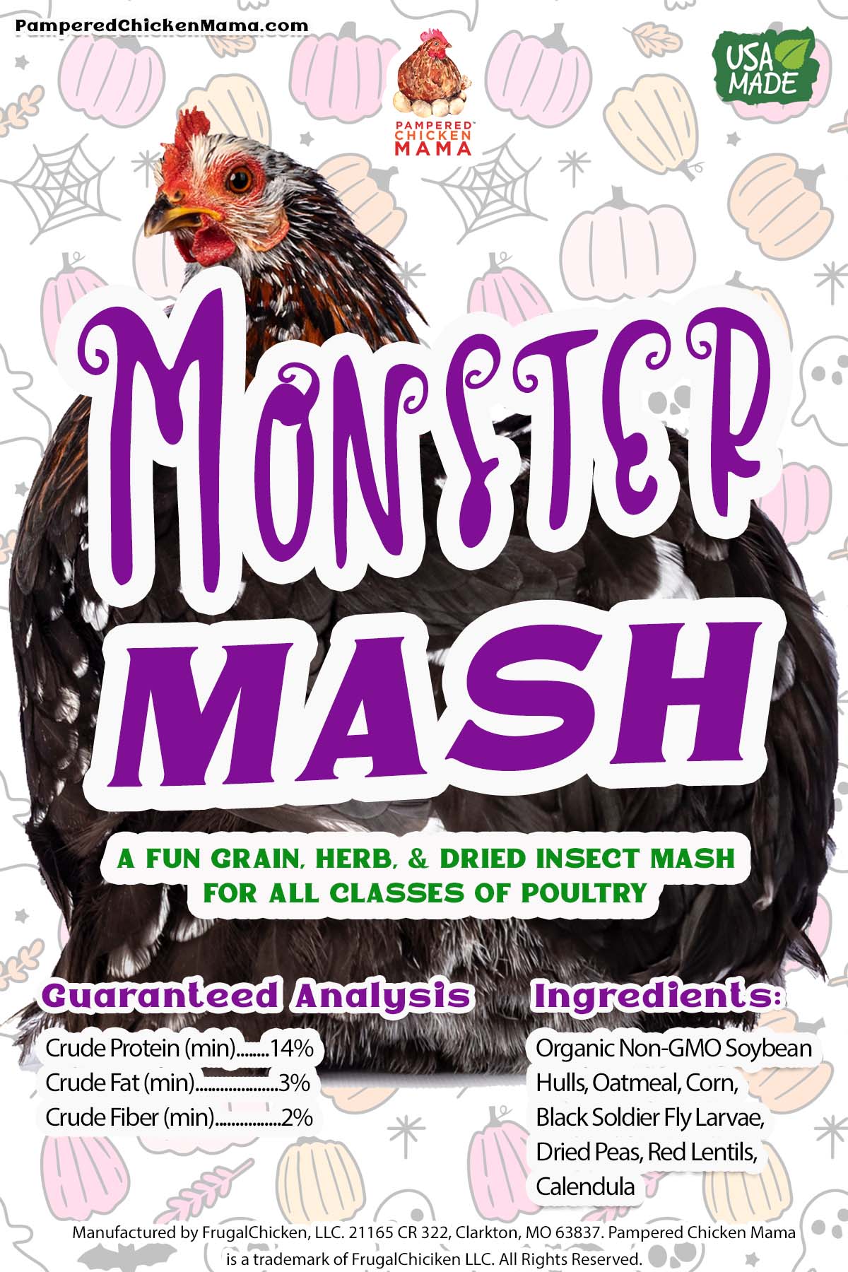 Boo Box: 6 Seasonal Fall & Halloween Themed Treats For Chickens, Ducks, Turkeys, Quail, And Other Poultry moster mash label