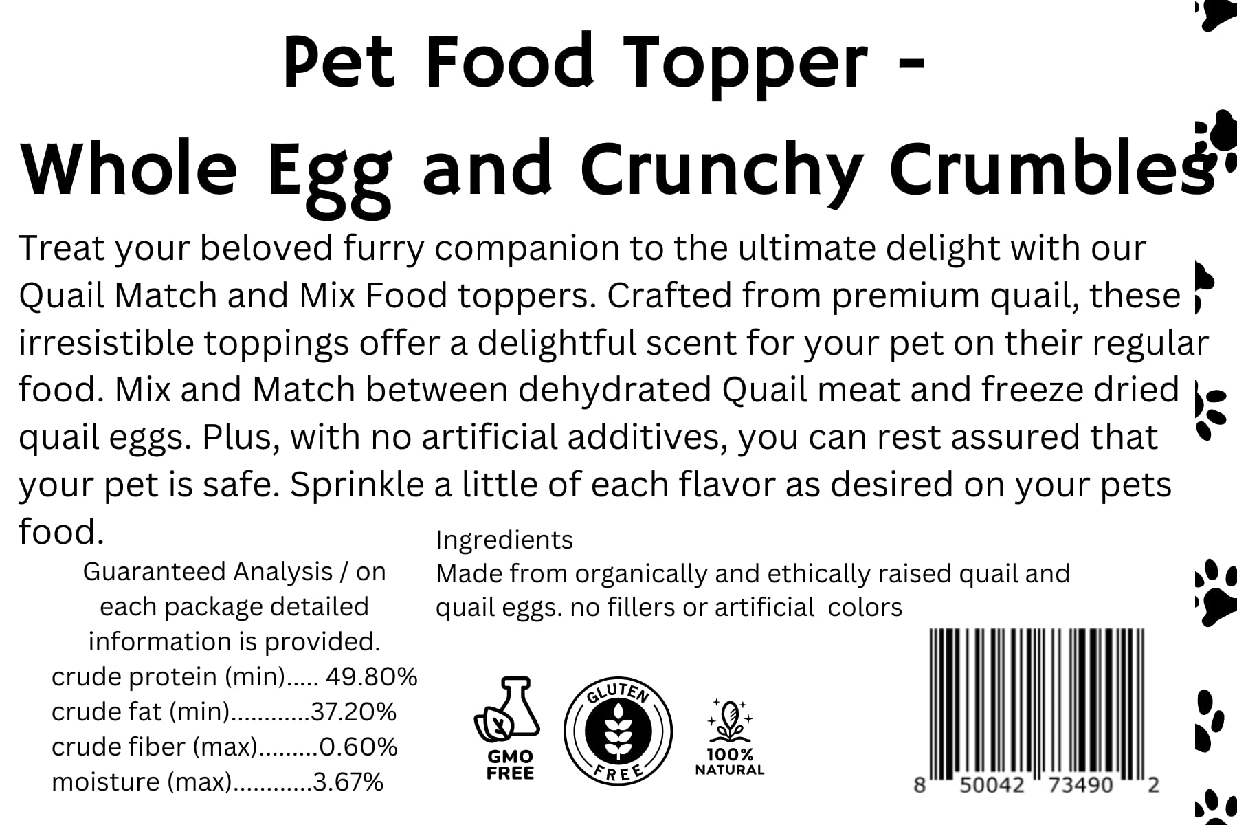 Pet Food Topper - Whole Egg and Crunchy Crumbles Ingredients
