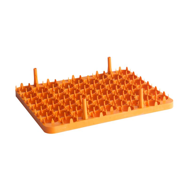 Plastic egg setter tray designed to hold 54 chicken eggs for incubation.
