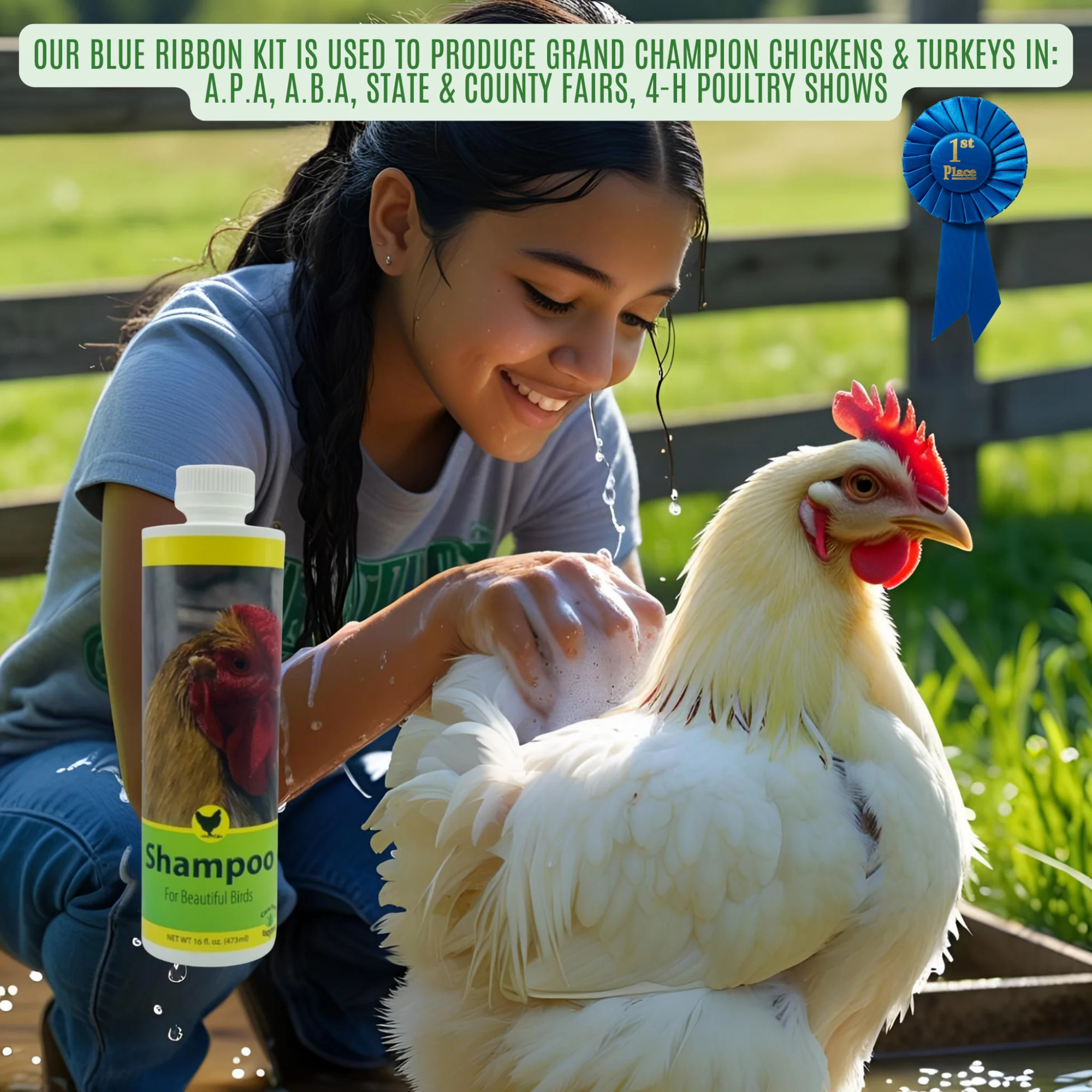 Poultry shampoo for cleaning and conditioning chicken feathers