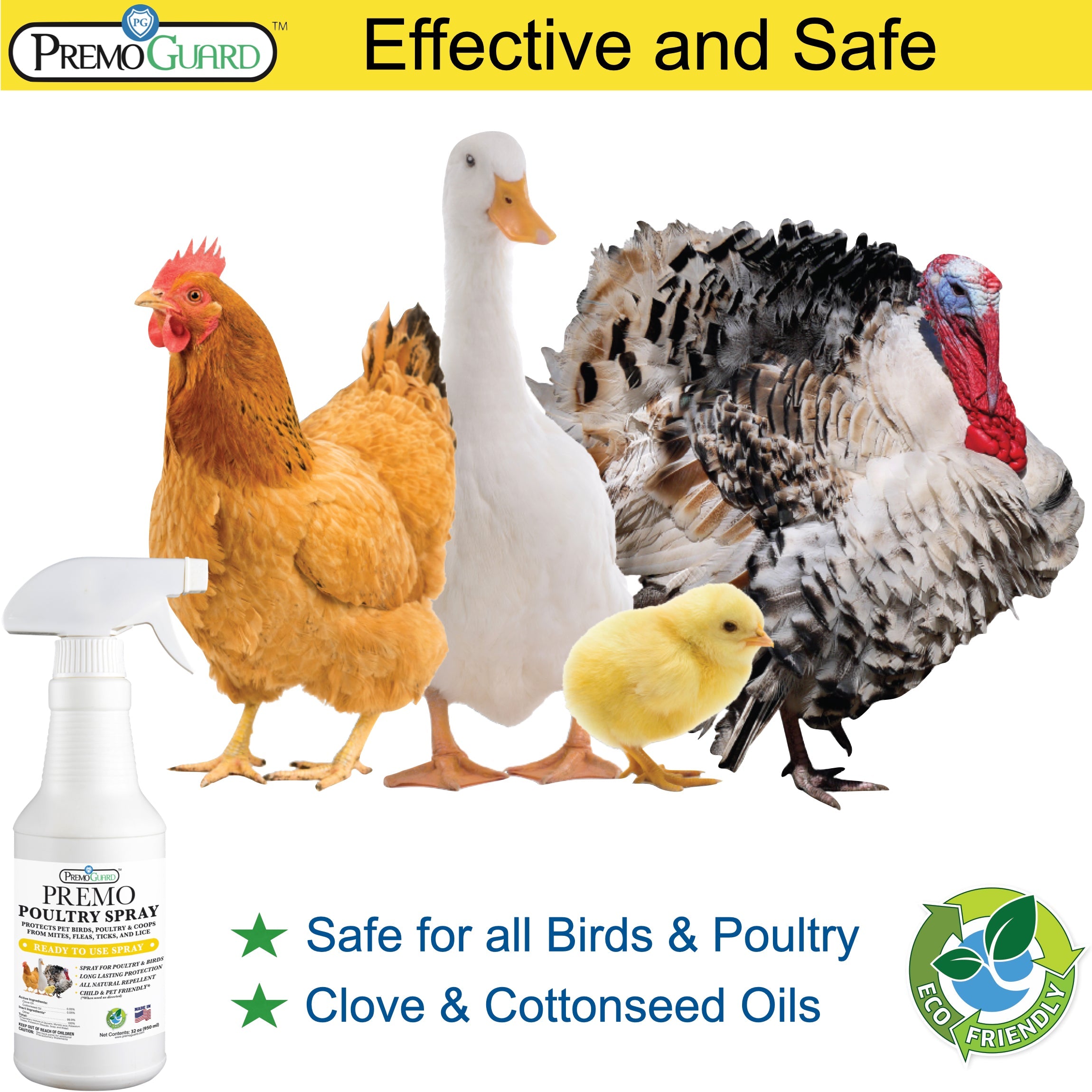 Premo Guard Poultry Spray 32 oz - Plant Based All Natural Non-Toxic effective and safe