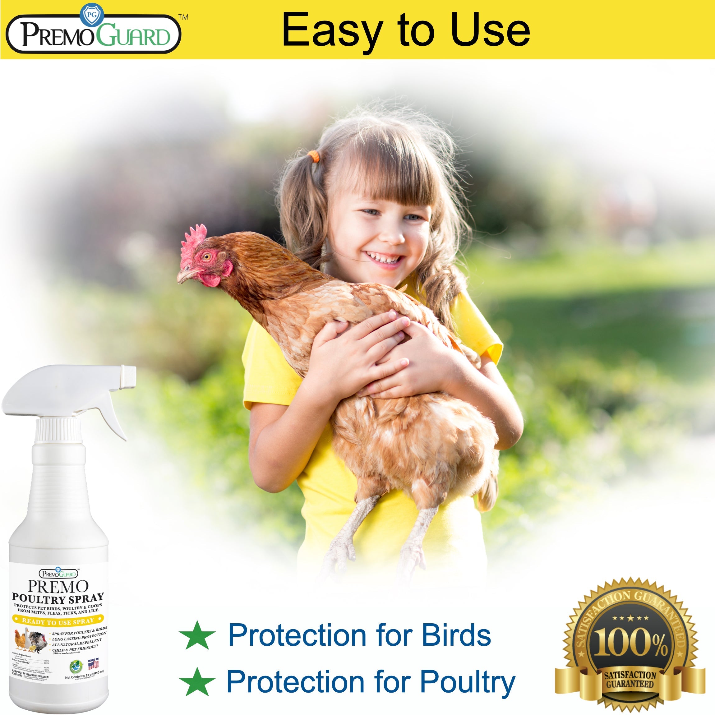 Premo Guard Poultry Spray 32 oz - Plant Based All Natural Non-Toxic easy to use
