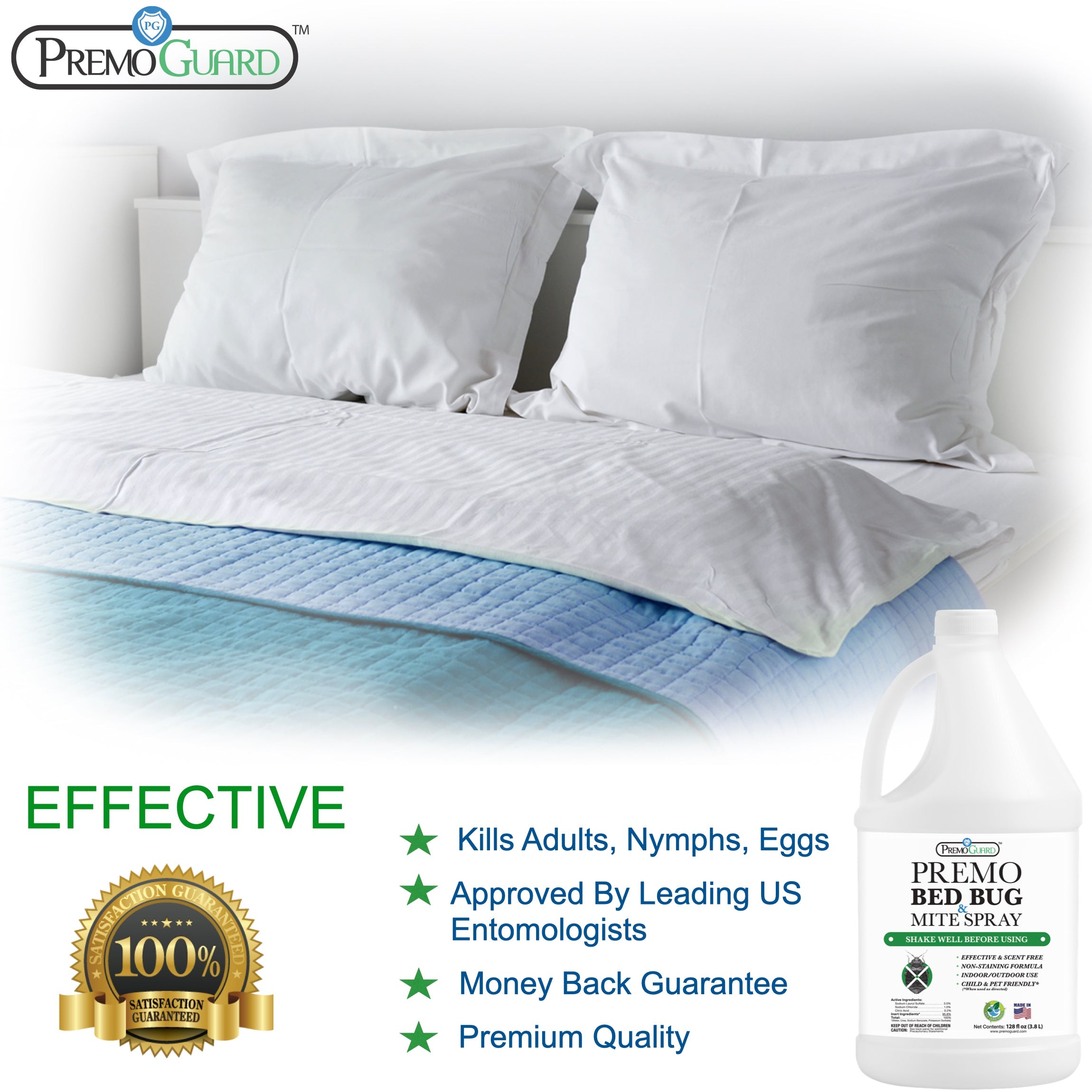 Premo Guard Bed Bug & Mite Killer - All Natural Non-Toxic 100% effective