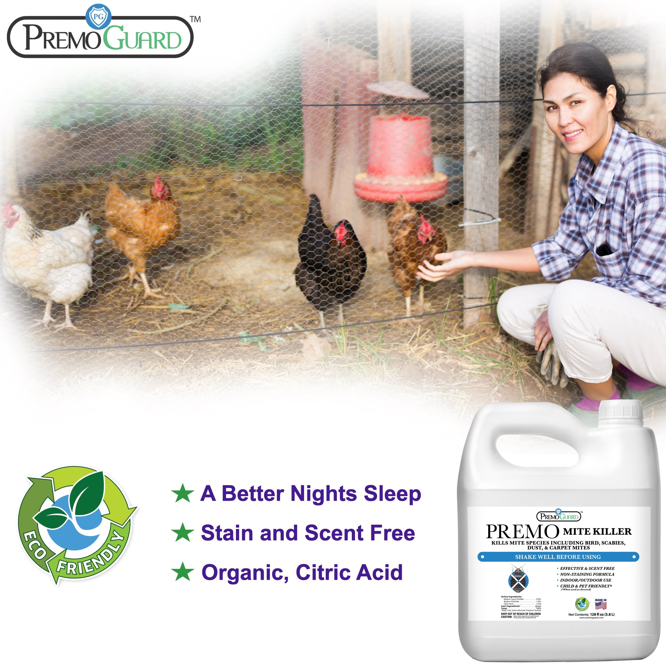 Premo Guard Mite Killer Spray 128 oz - All Natural Non-Toxic