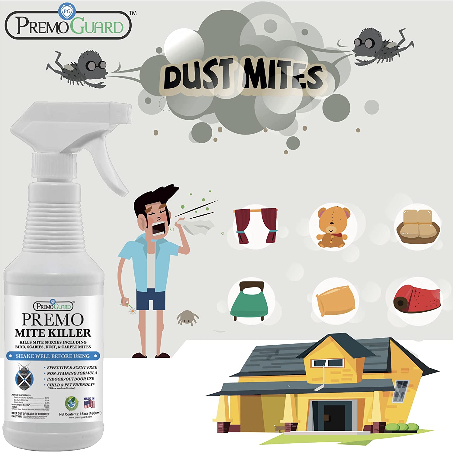 Premo Guard Mite Killer Spray for Dust Mites