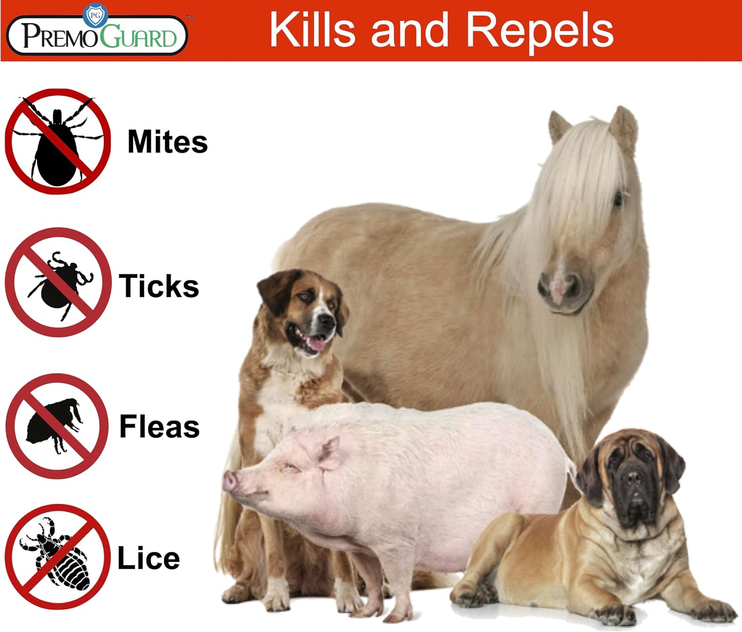 Premo Guard Pet Protector Spray 128 oz kills and repels mites, ticks, fleas, and lice