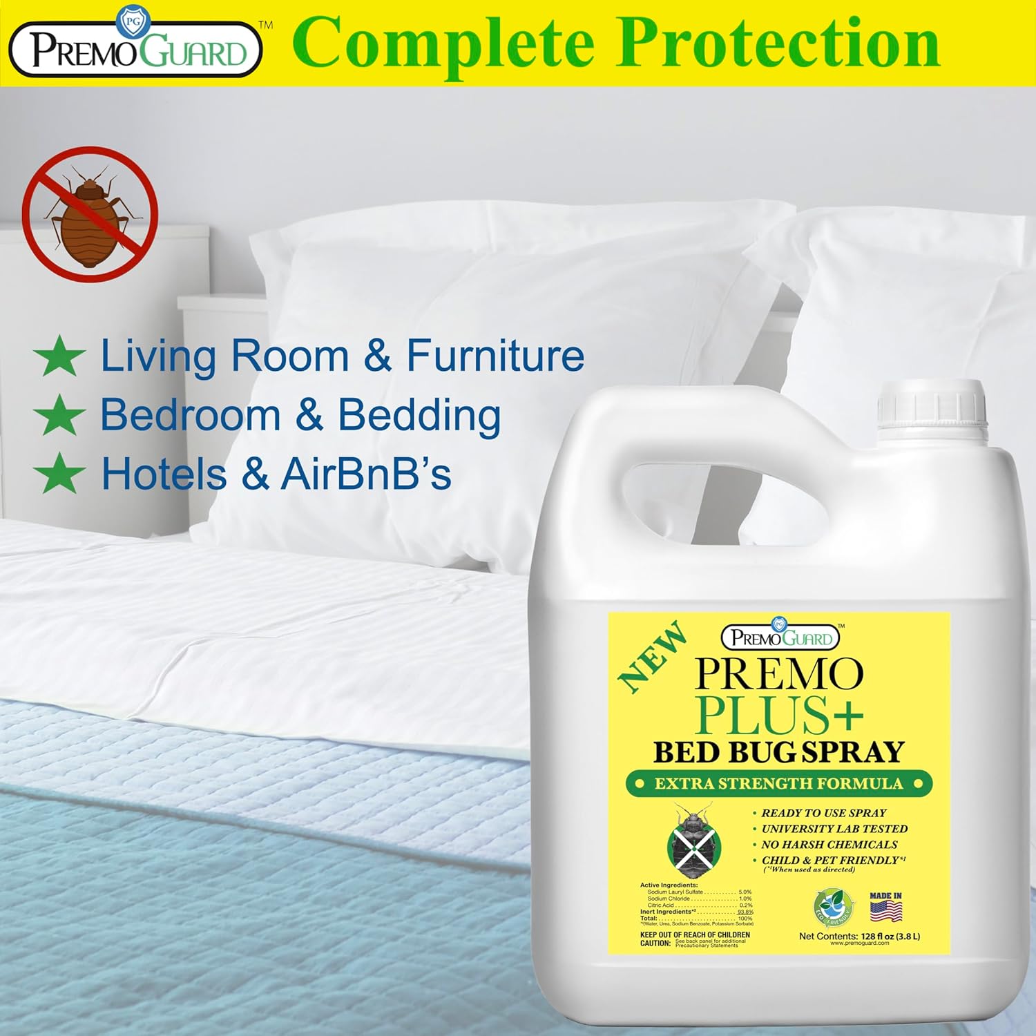 Premo Guard Poultry Mite & Lice Killer natural insecticide complete protection to living room, furniture, bedroom, beddings, hotels and AirBnB's