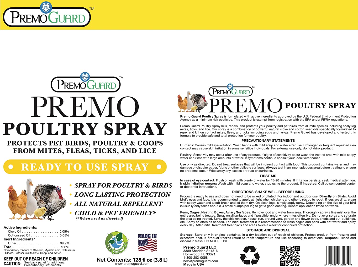 Premo Guard Poultry Spray Front and Back Label