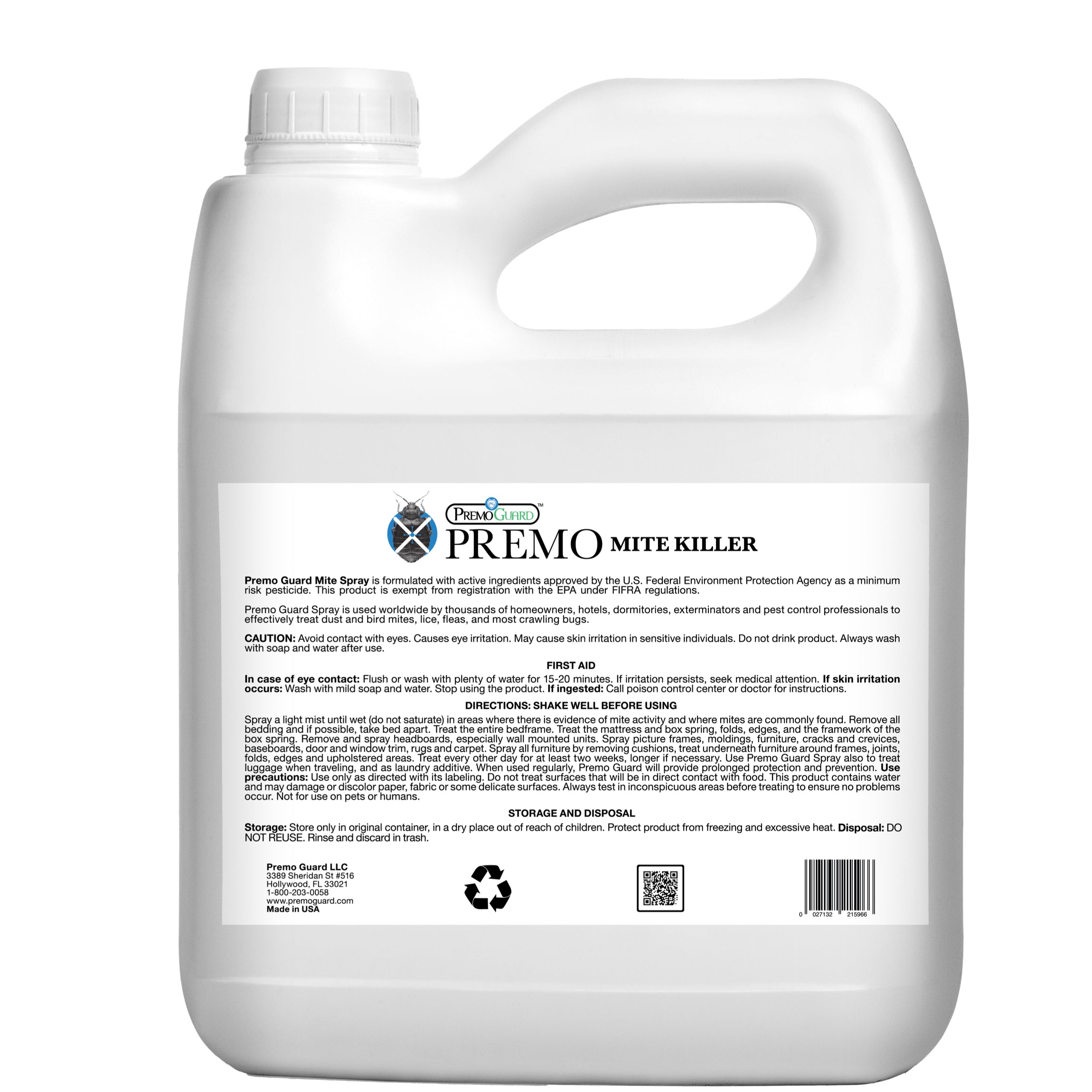 Premo Guard mite spray for bird mites and poultry mites label information