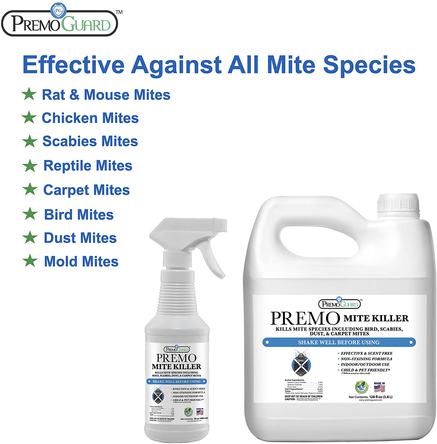 Premo Guard mite treatment spray for poultry cages, pens, and bedding