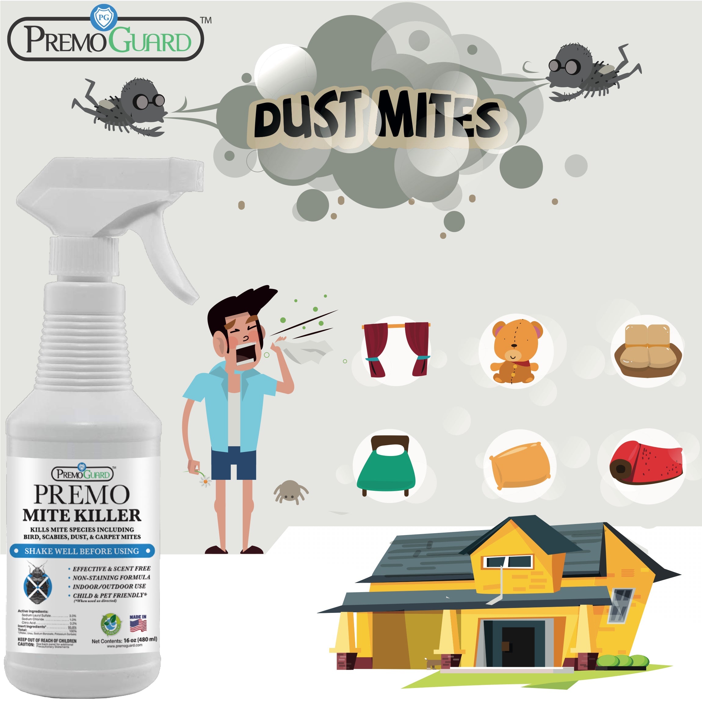 Premo Guard natural poultry and bird mite spray for dust mites