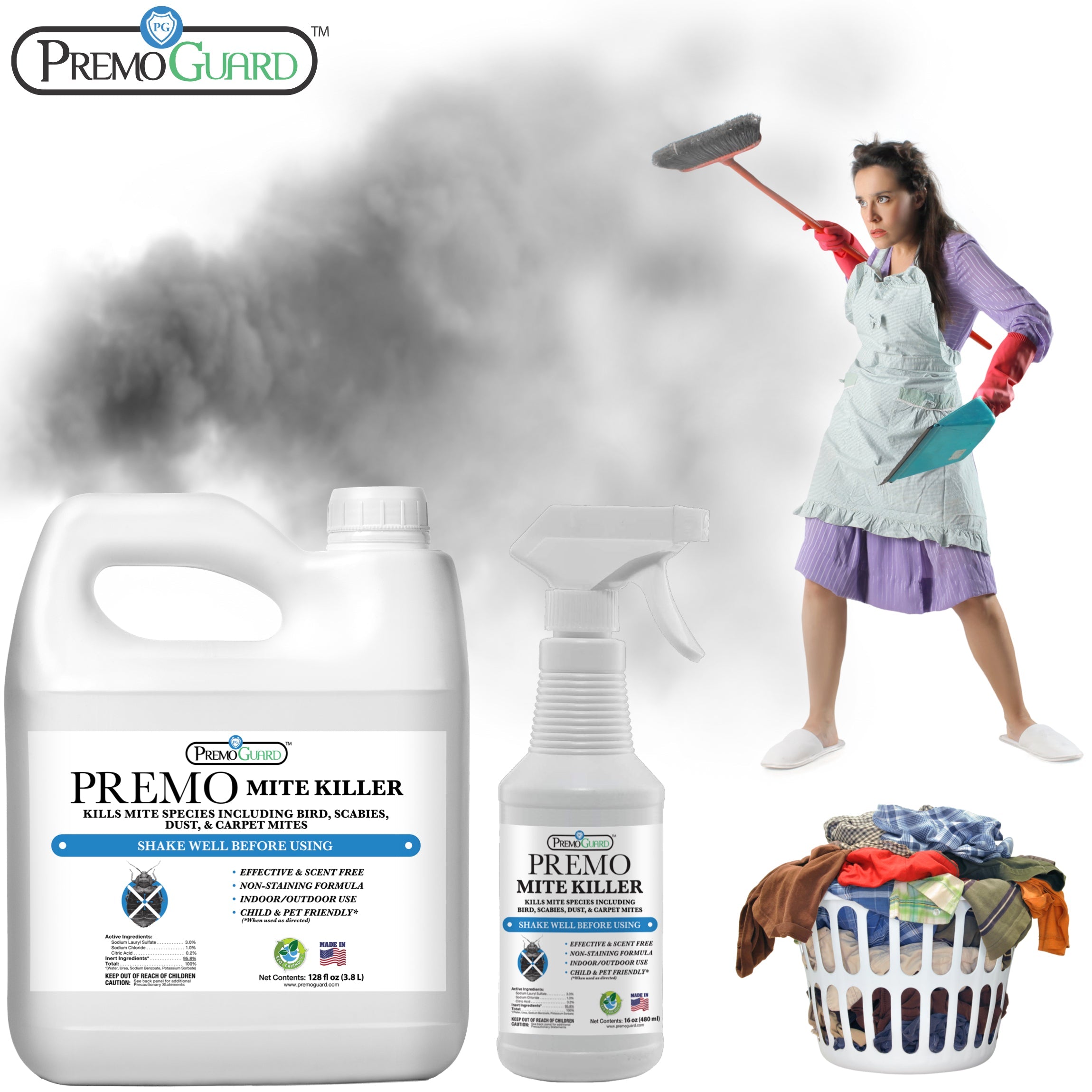 Premo Guard natural poultry and bird mite spray for laundry cleaning
