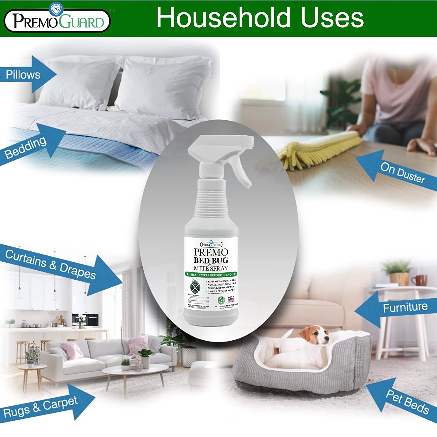 Premo Guard natural poultry mite and lice killer insecticide spray household uses