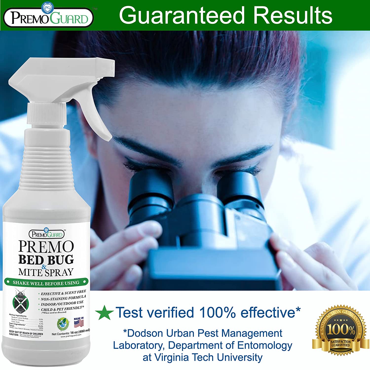 Premo Guard natural poultry mite and lice killer insecticide spray test verified 100% effective