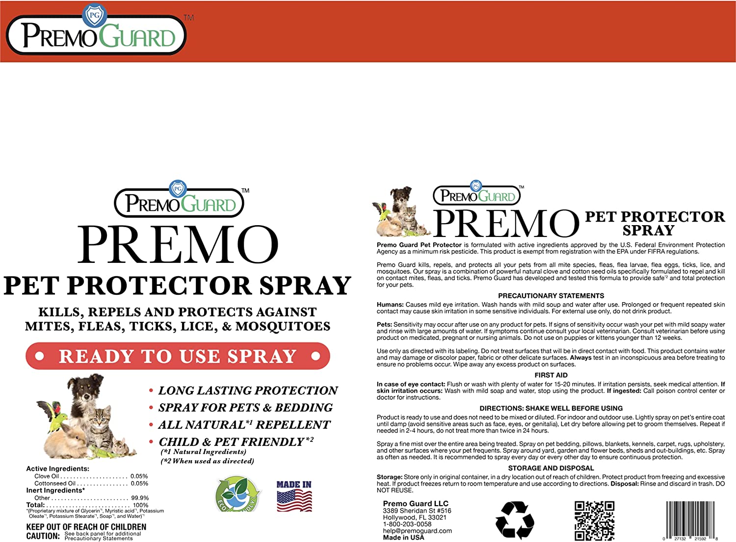 Premo Poultry Protector Spray for mites, lice, fleas label information