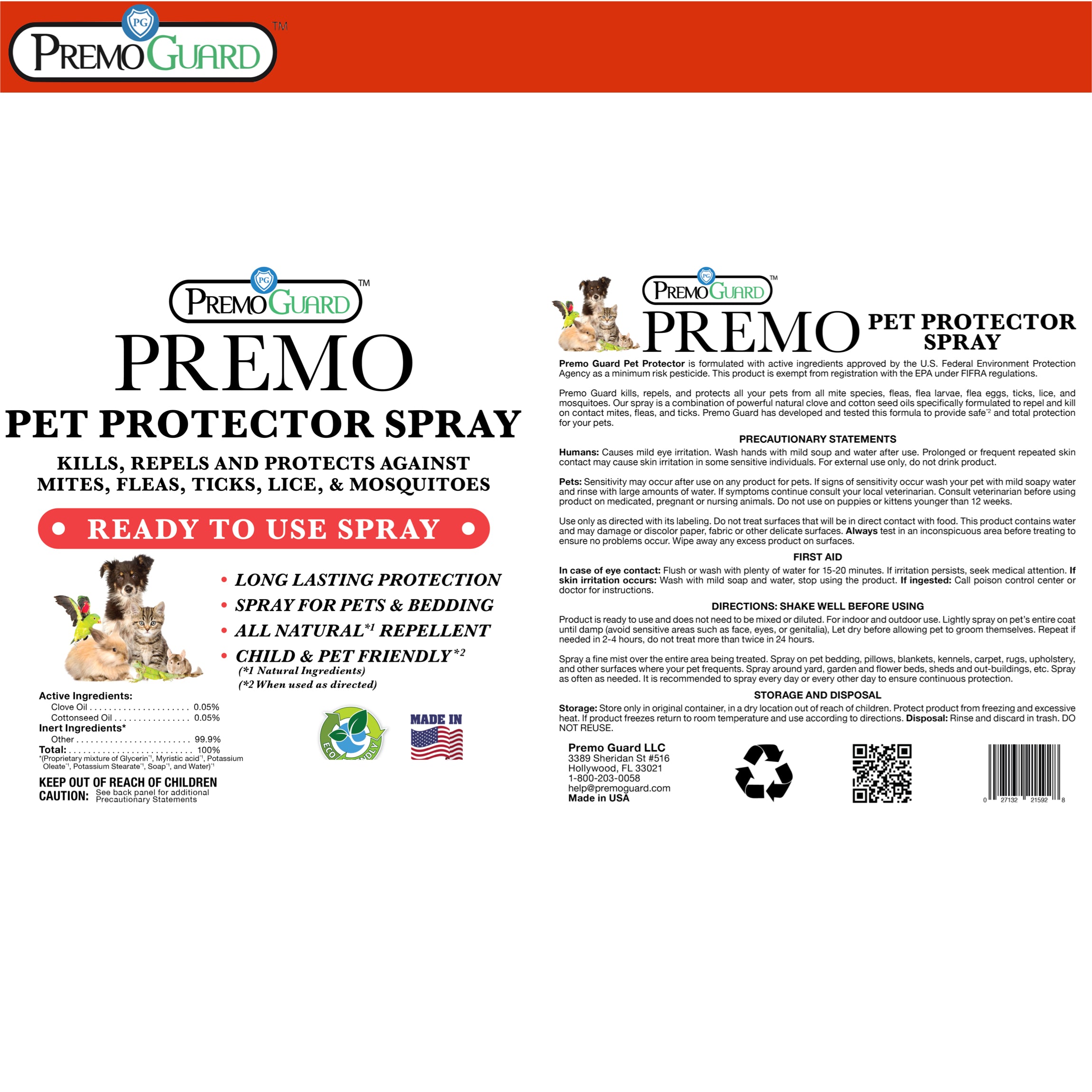 Premo Poultry Protector natural poultry pest spray for mites and lice Label Information