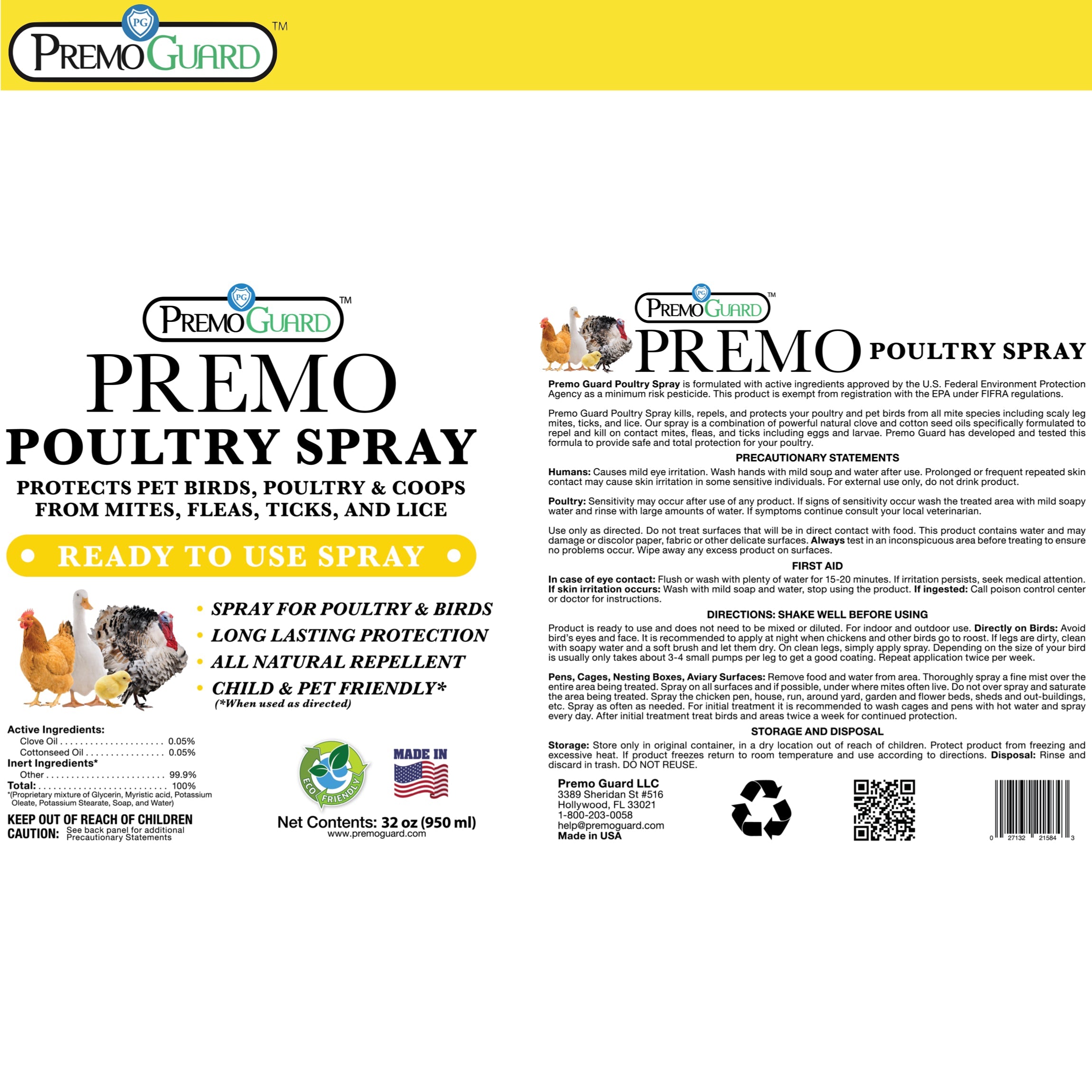 Premo Poultry Spray proven label information
