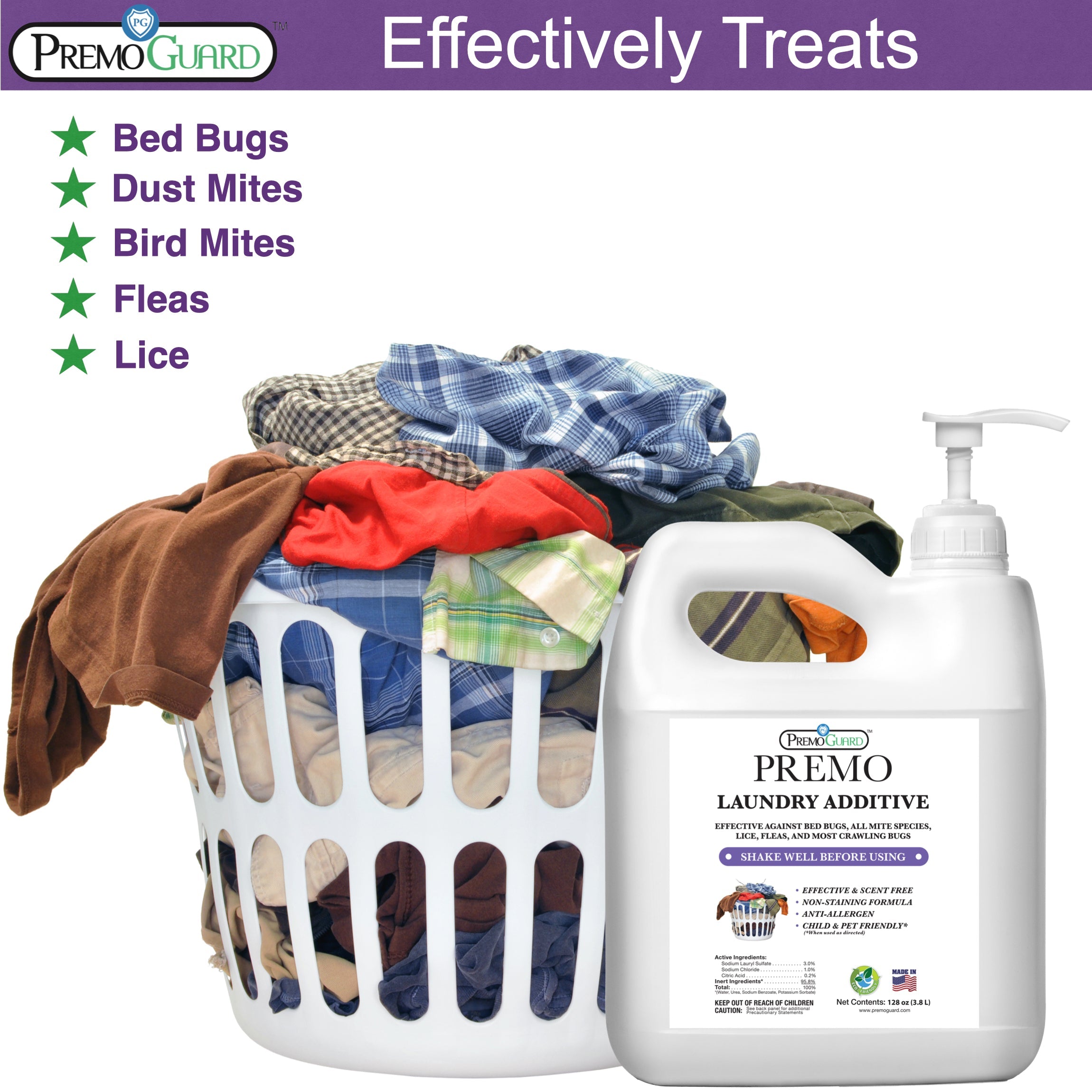 Premo laundry treatment for mites, lice, fleas, ticks and bed bugs