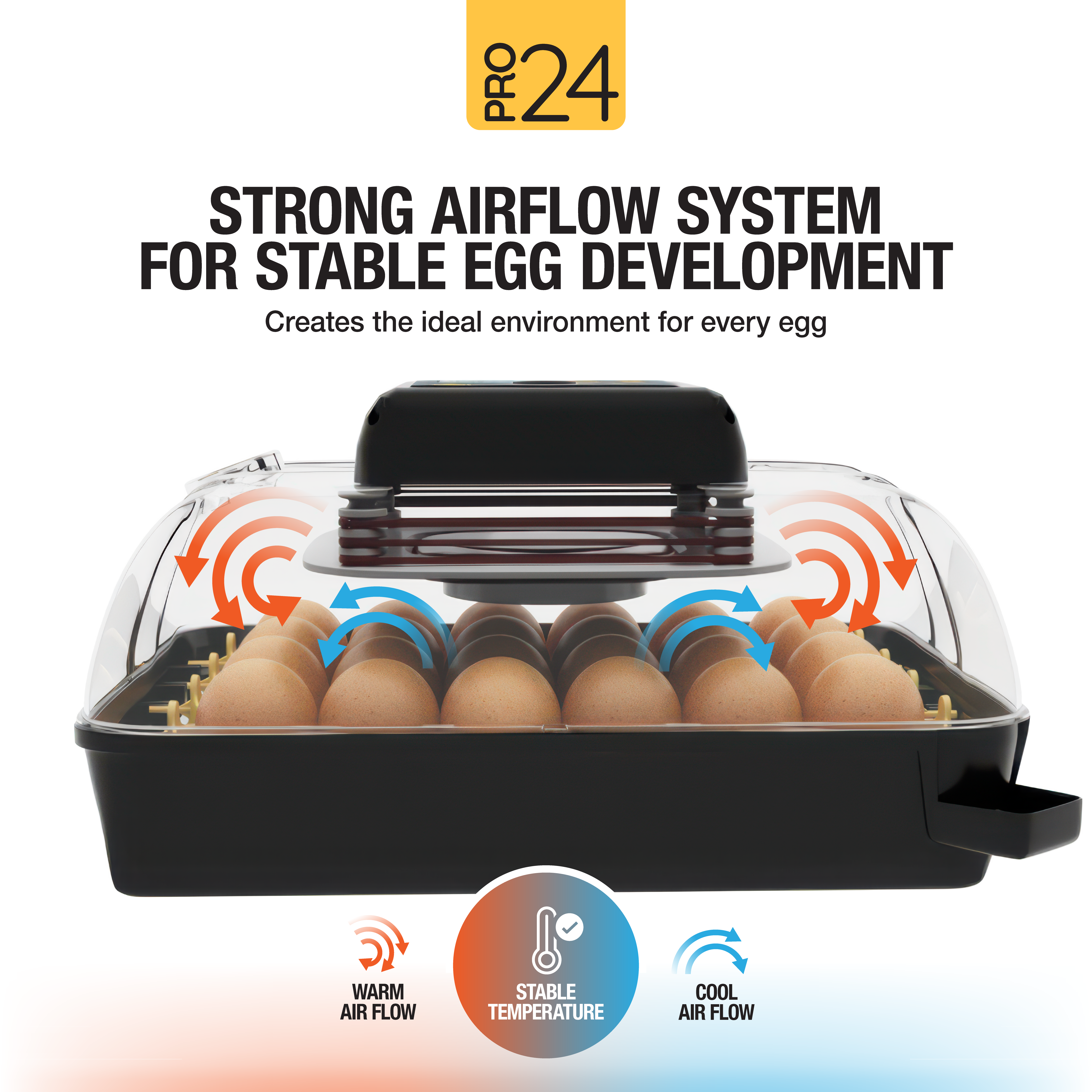 Pro24 Tabletop Automatic Egg Incubator (24 Eggs) stable temp
