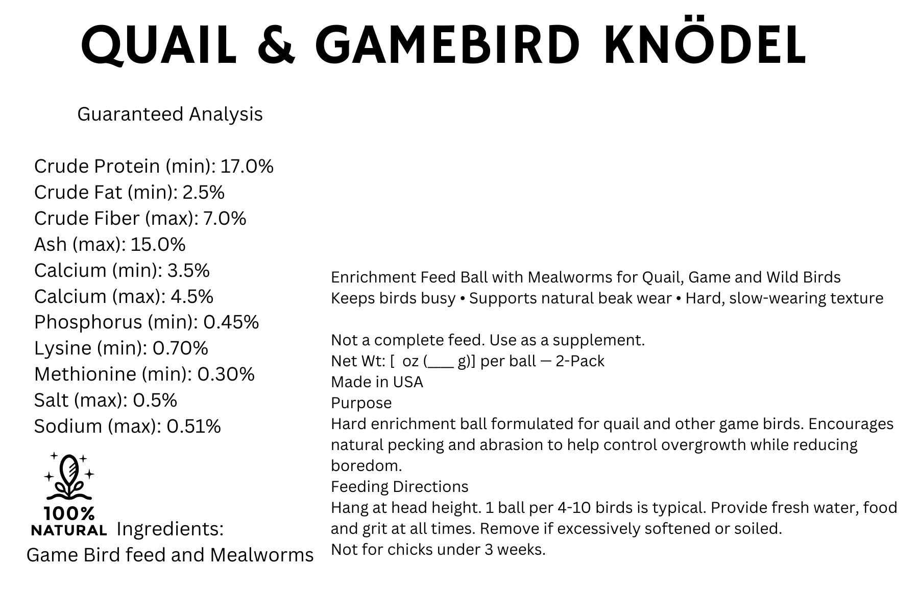 Quail & Gamebird Knödel — Enrichment Feed Ball