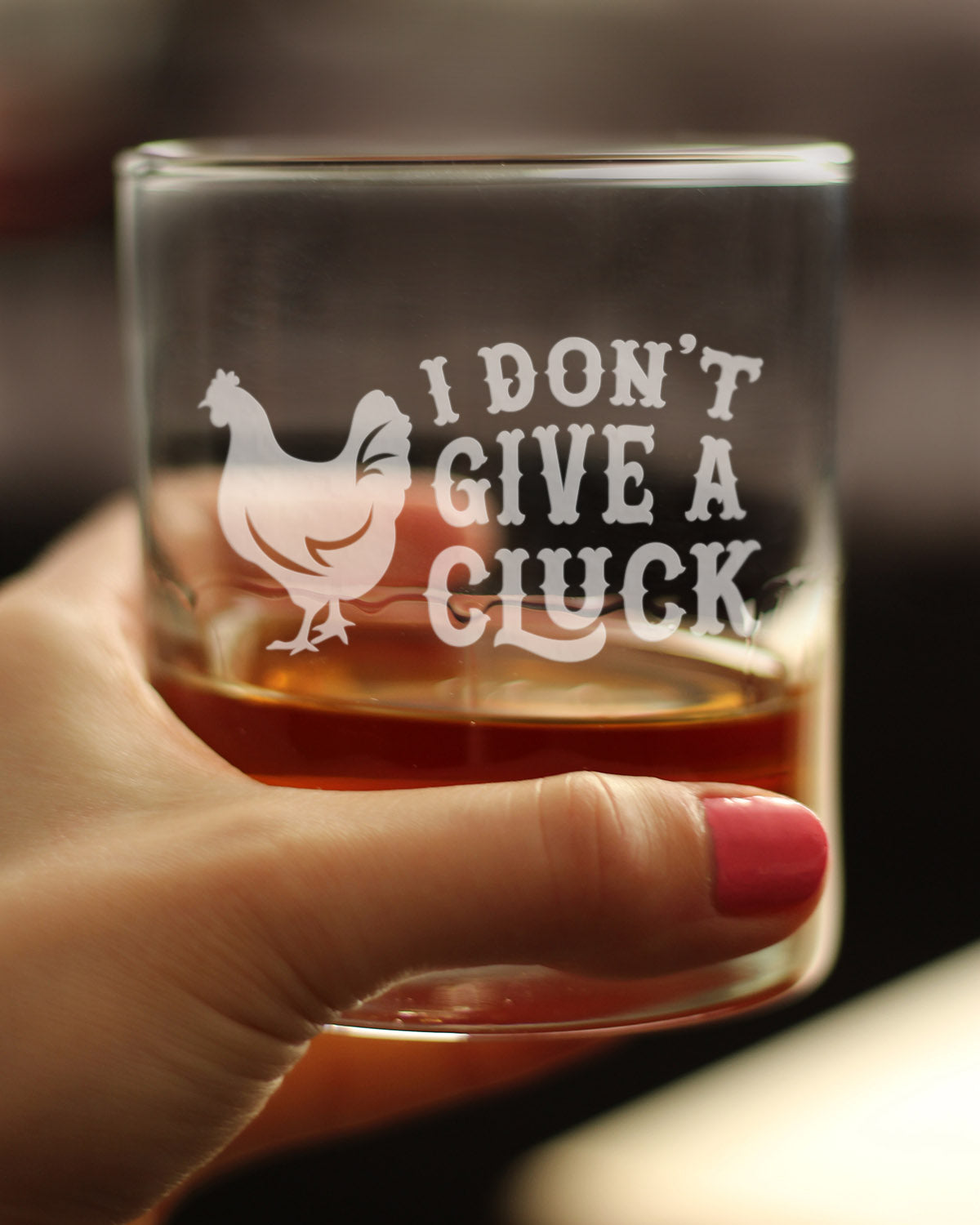 Don't Give a Cluck - Funny Chicken Whiskey Rocks Glass Gifts for Men & Women - Fun Whisky Drinking Tumbler Decor