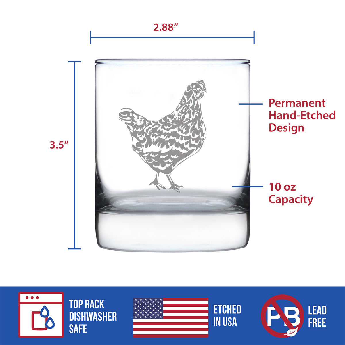 Hen - 10 oz Rocks Glass or Old Fashioned Glass - Cute Farmhouse Decor Gifts for Lovers of Hens and Whiskey