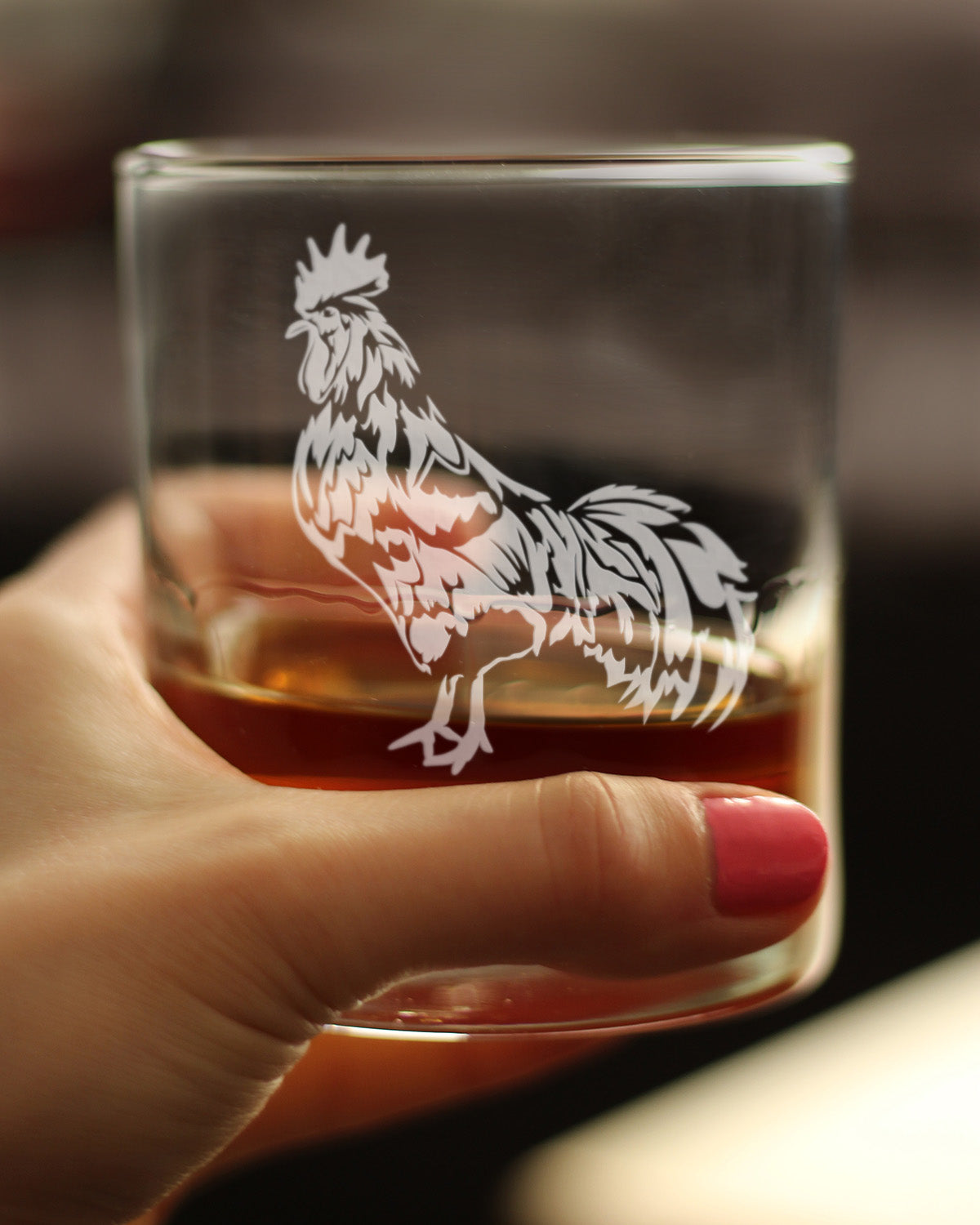 Rooster Whiskey Rocks Glass - Unique Funny Farm Animal Themed Decor and Chicken Gifts - 10.25 Oz