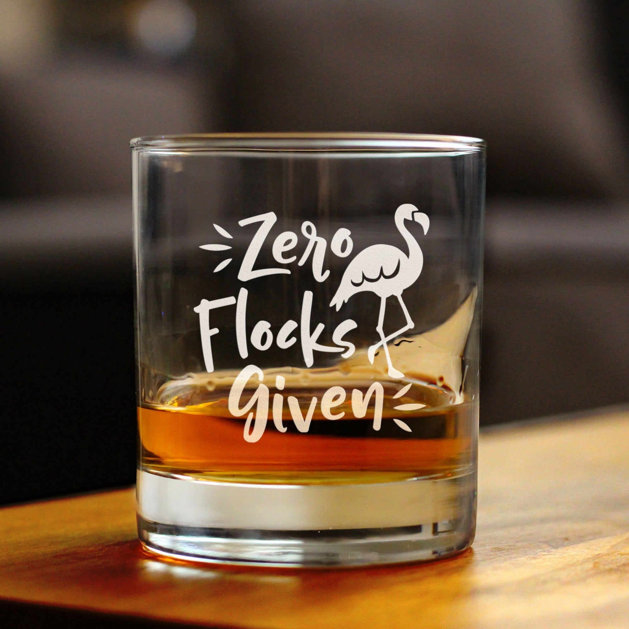 Zero Flocks Given - Funny Flamingo Whiskey Rocks Glass - Bird Gifts for Men & Women - Fun Whisky Tumbler Decor