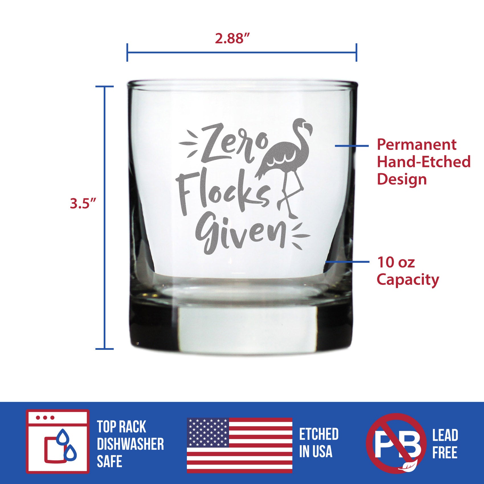 Zero Flocks Given - Funny Flamingo Whiskey Rocks Glass - Bird Gifts for Men & Women - Fun Whisky Tumbler Decor