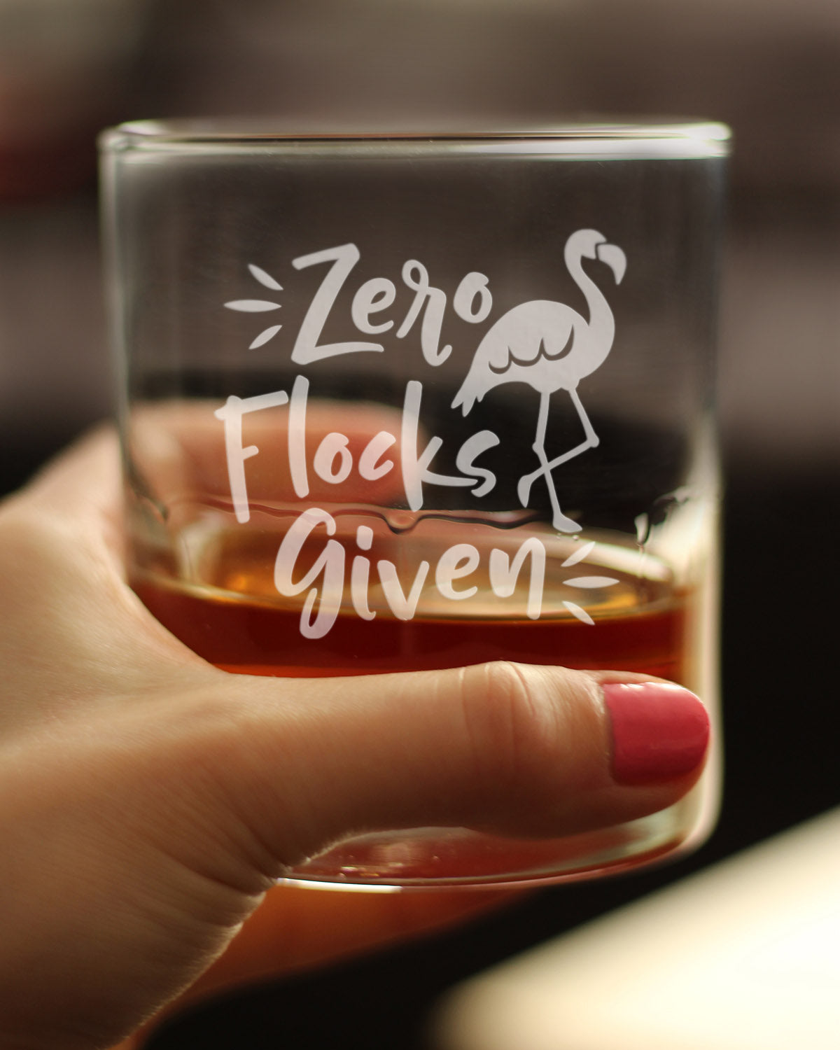 Zero Flocks Given - Funny Flamingo Whiskey Rocks Glass - Bird Gifts for Men & Women - Fun Whisky Tumbler Decor