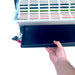 Red feed grill covers on a Cimuka grow-out pen designed to help reduce poultry feed waste.