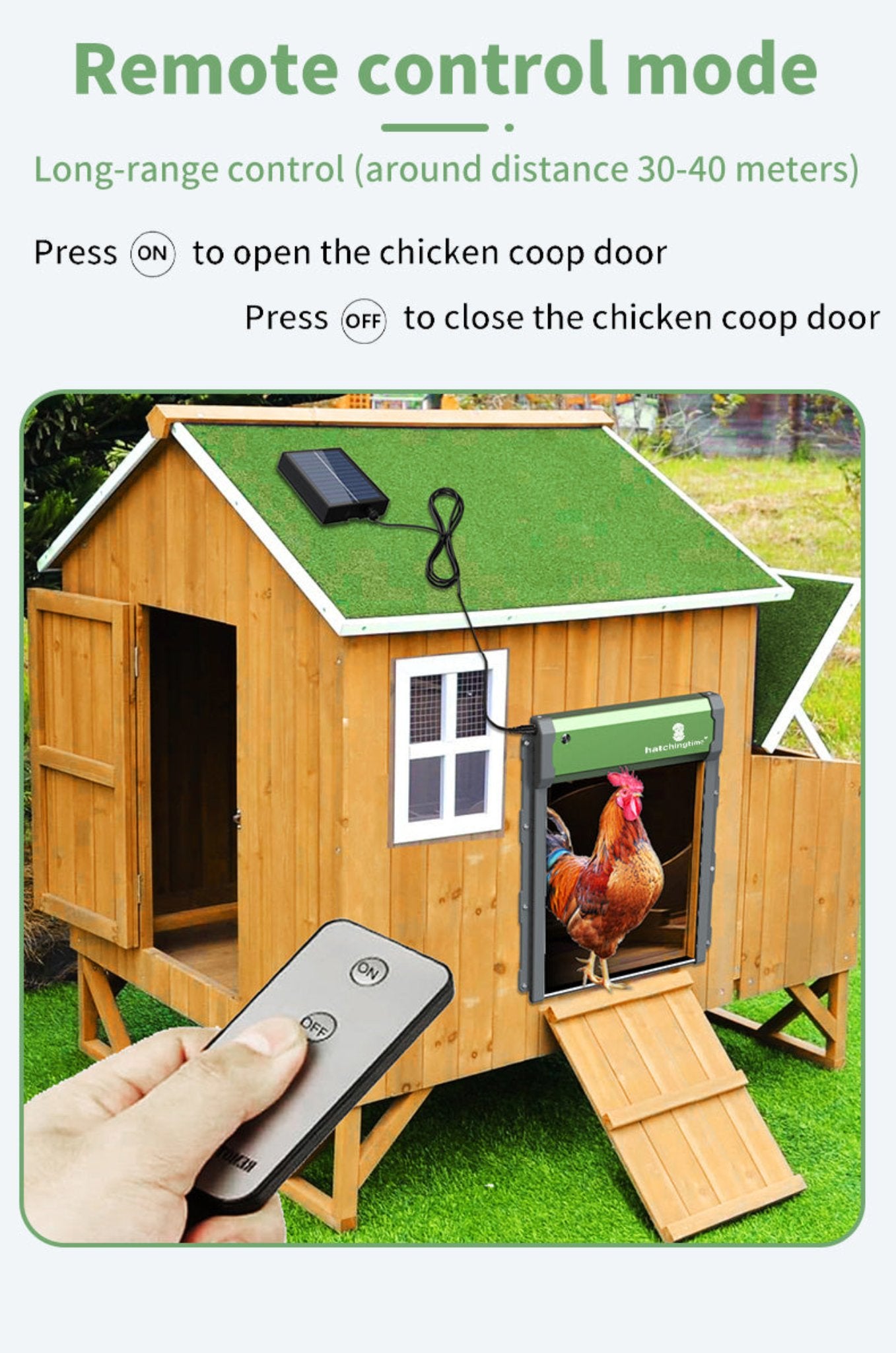 Remote-controlled automatic chicken door with USB charging capability