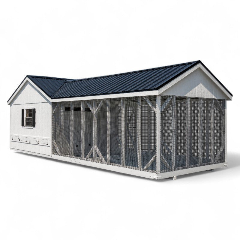 Reverse Gable Coop with Front Feed Room A1028RGC | Hen House Collection side and back of run