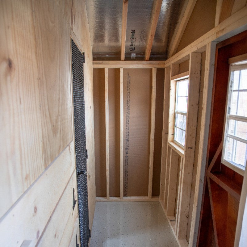 Reverse Gable Coop with Front Feed Room A1028RGC | Hen House Collection inside feed room
