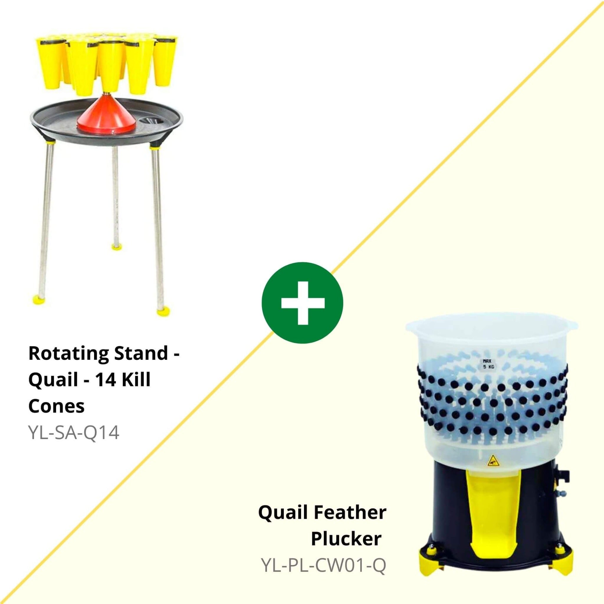 Rotating quail killing stand with 14 kill cones included in the quail processing kit