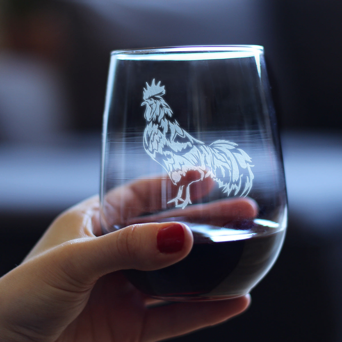 Rooster Stemless Wine Glass - Cute Funny Farm Animal Themed Decor and Chicken Gifts - Large 17 Oz