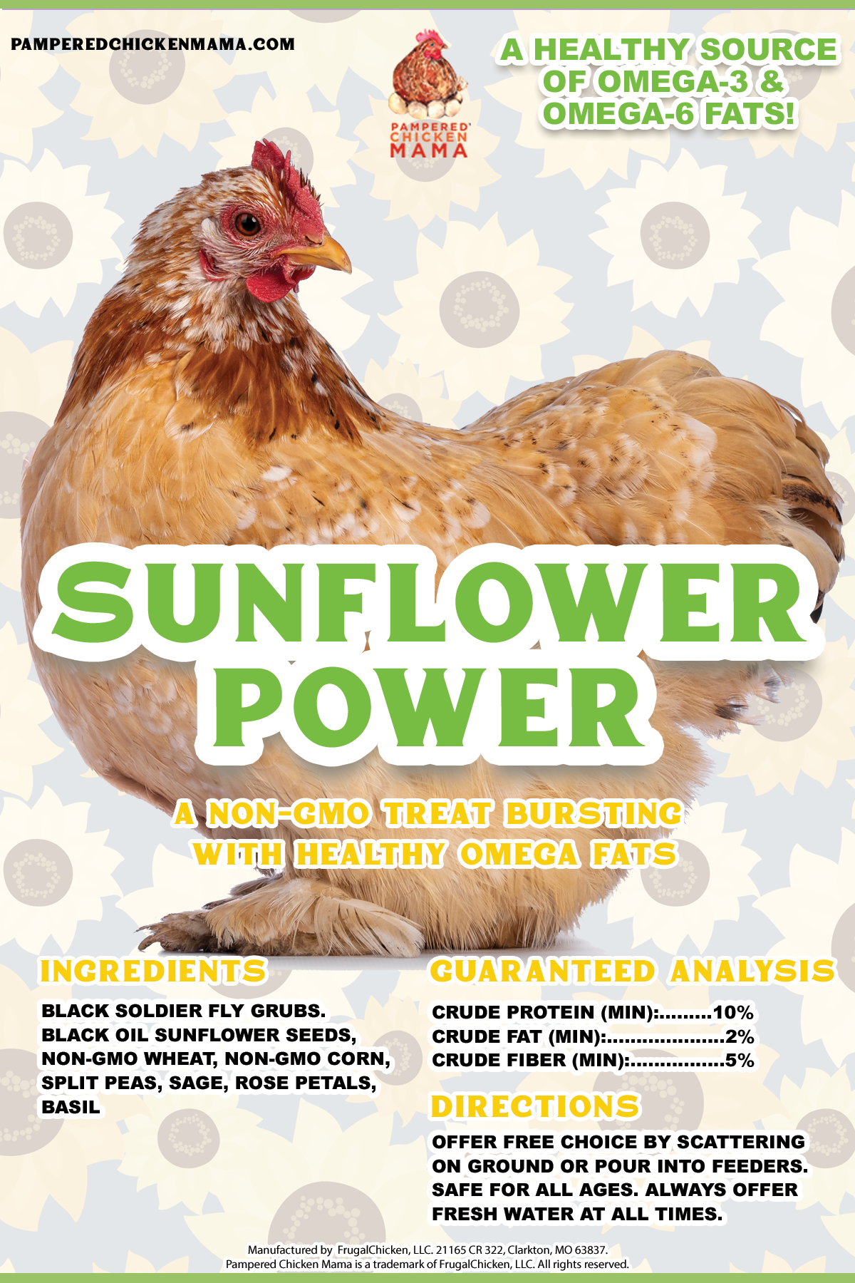 Pampered Chicken Mama Sunflower Power Textured Treat With Sunflower Seeds, BloomGrubs, Rose, Sage, Corn