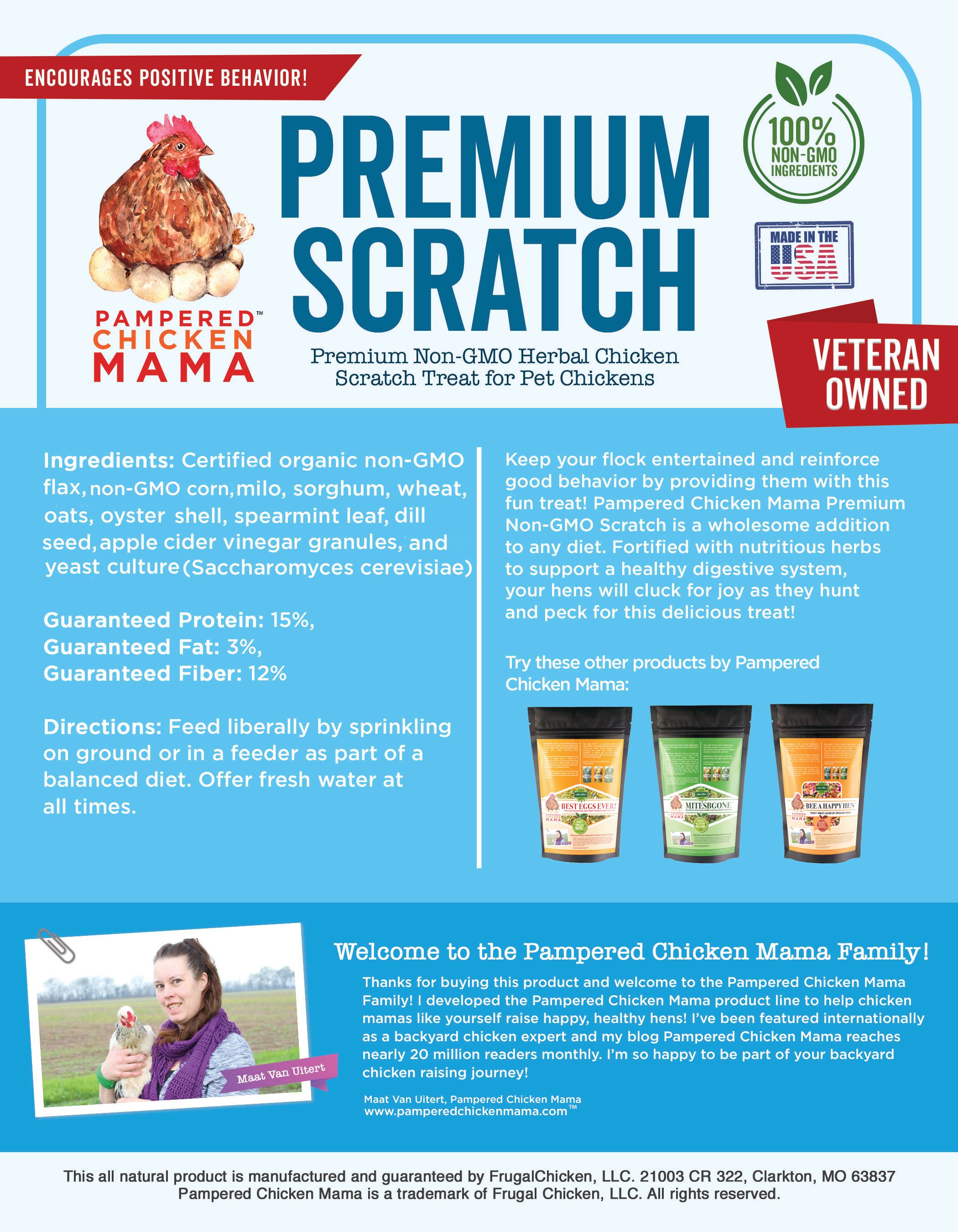 Pampered Chicken Mama Non-GMO Premium Chicken Scratch With Herbs To Encourage Positive Behaviors