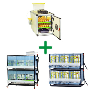 Semi-pro chicken breeding kit with egg incubator, two-layer chick brooder, and chicken cage additions