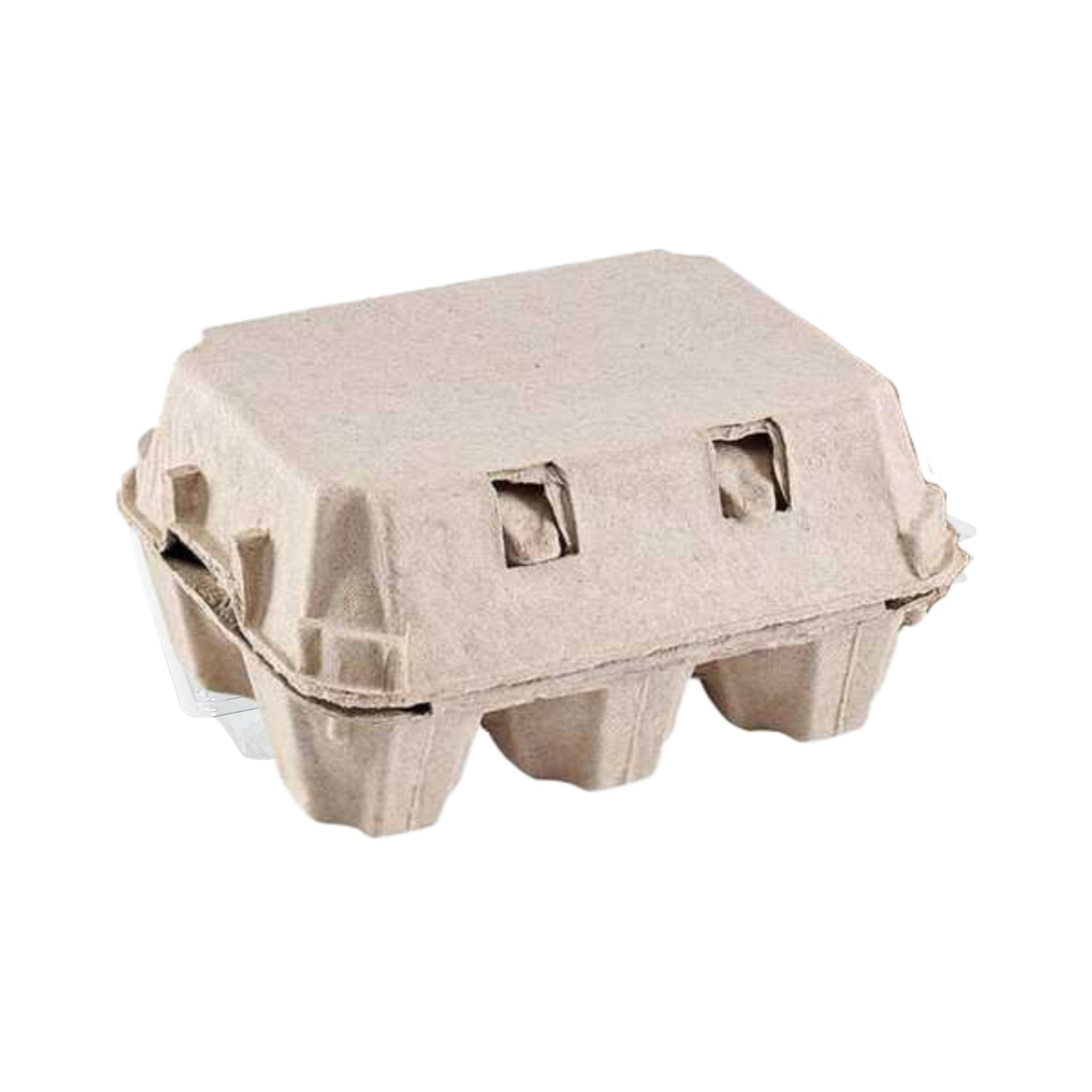 Six-count egg cartons for small, medium, large, and extra-large chicken eggs