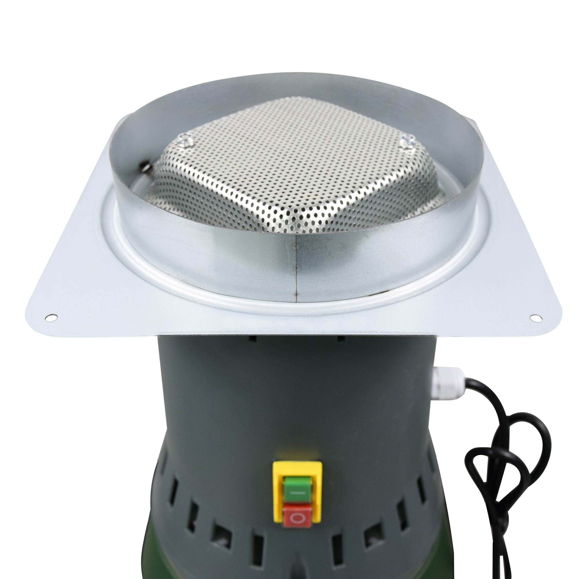 Small-batch feed grinder for milling dry corn and grain ingredients.