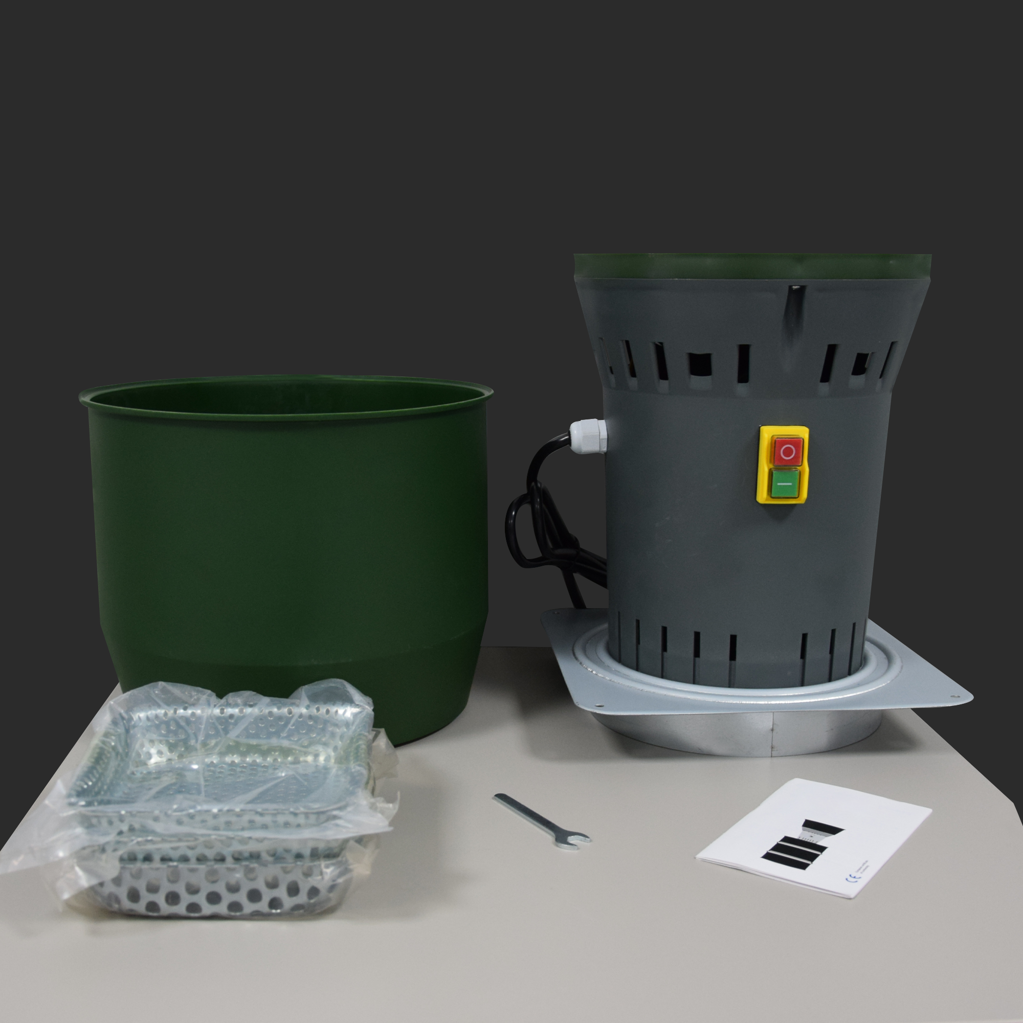 Small grain grinder for preparing dry feed ingredients on a homestead.